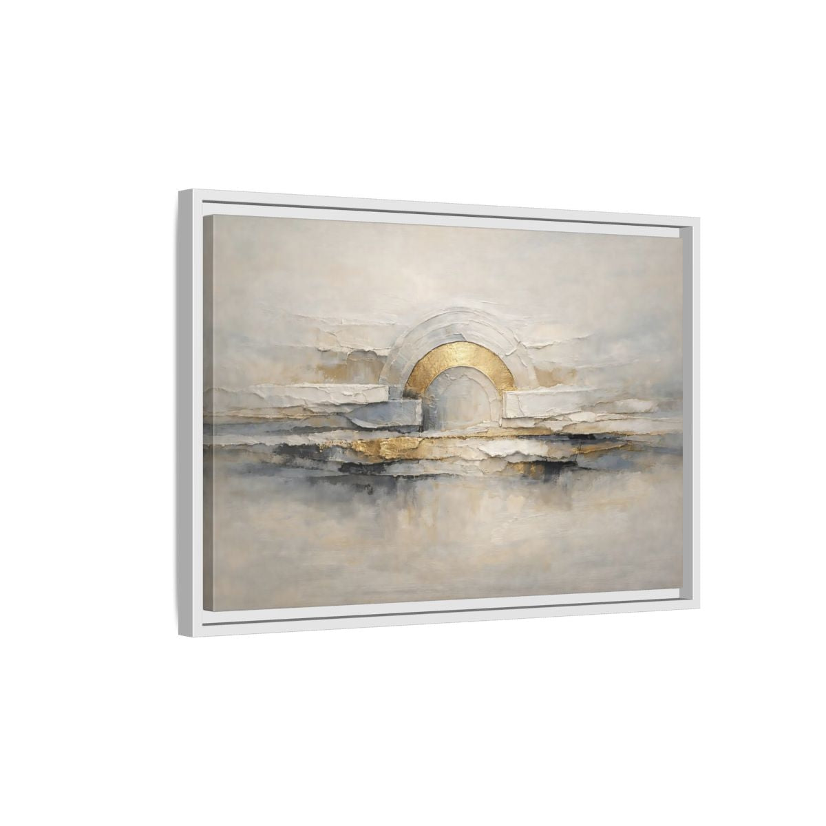 Side Mockup 1. Abstract Abstract Arch Grey And Gold Textured shown as stretched canvas wall art