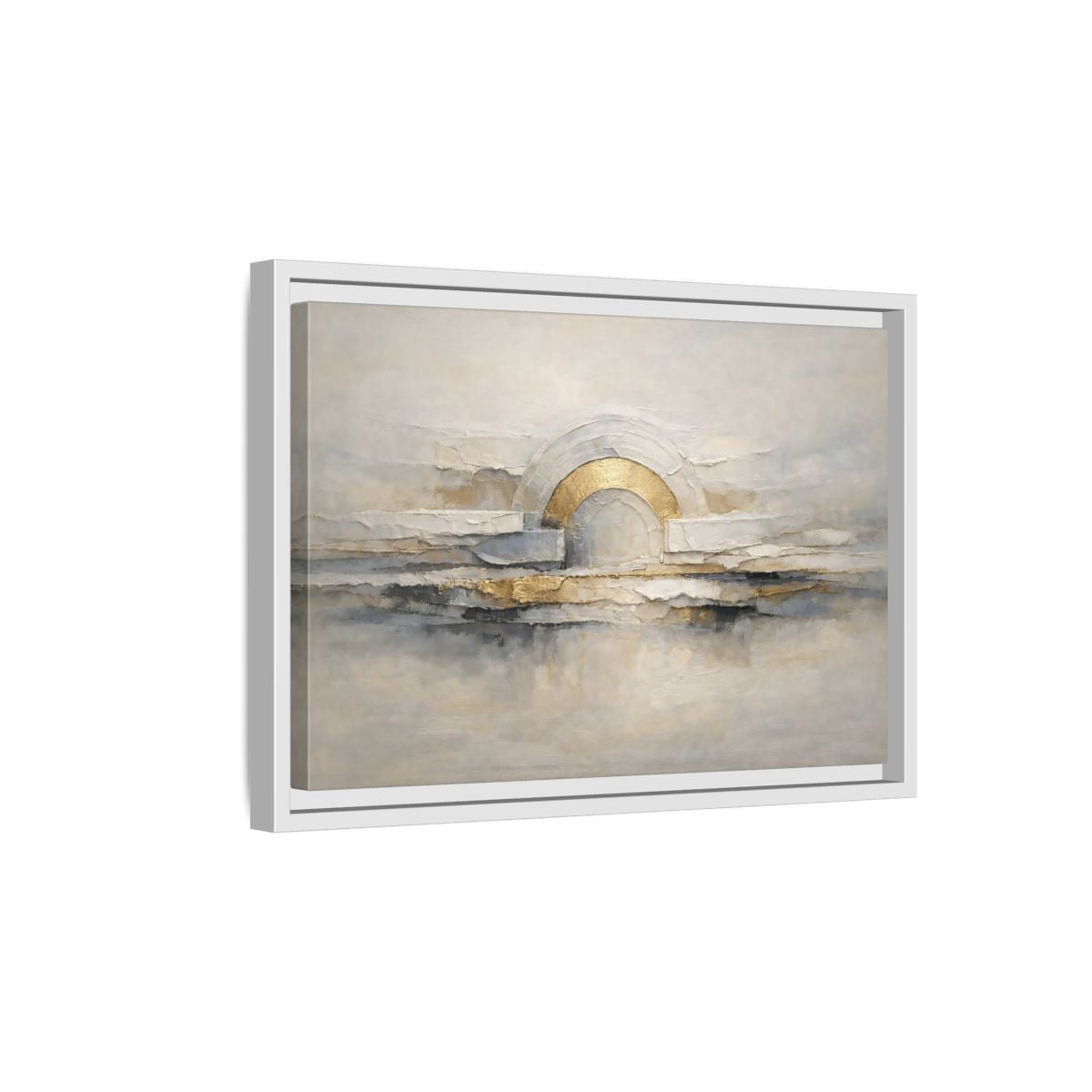Side Mockup 4. Abstract Abstract Arch Grey And Gold Textured shown as stretched canvas wall art