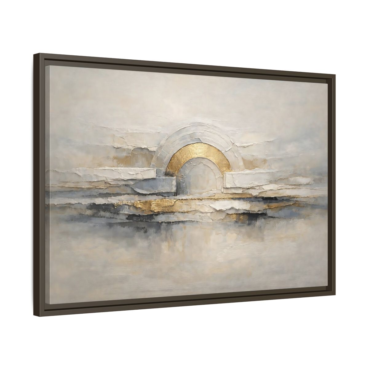 Side Mockup 11. Abstract Abstract Arch Grey And Gold Textured shown as stretched canvas wall art