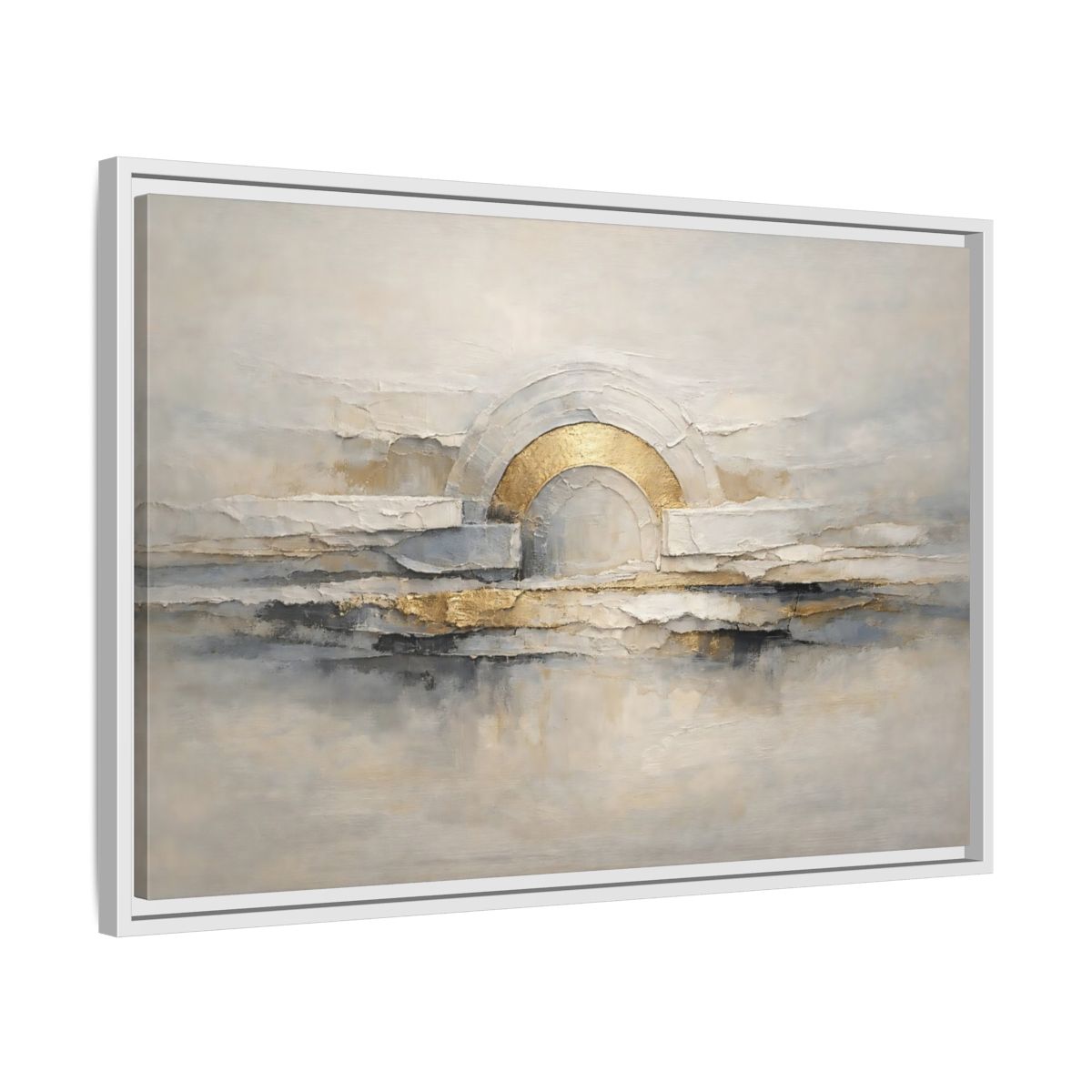 Side Mockup 10. Abstract Abstract Arch Grey And Gold Textured shown as stretched canvas wall art