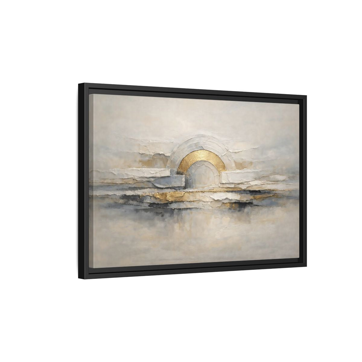 Side Mockup 3. Abstract Abstract Arch Grey And Gold Textured shown as stretched canvas wall art