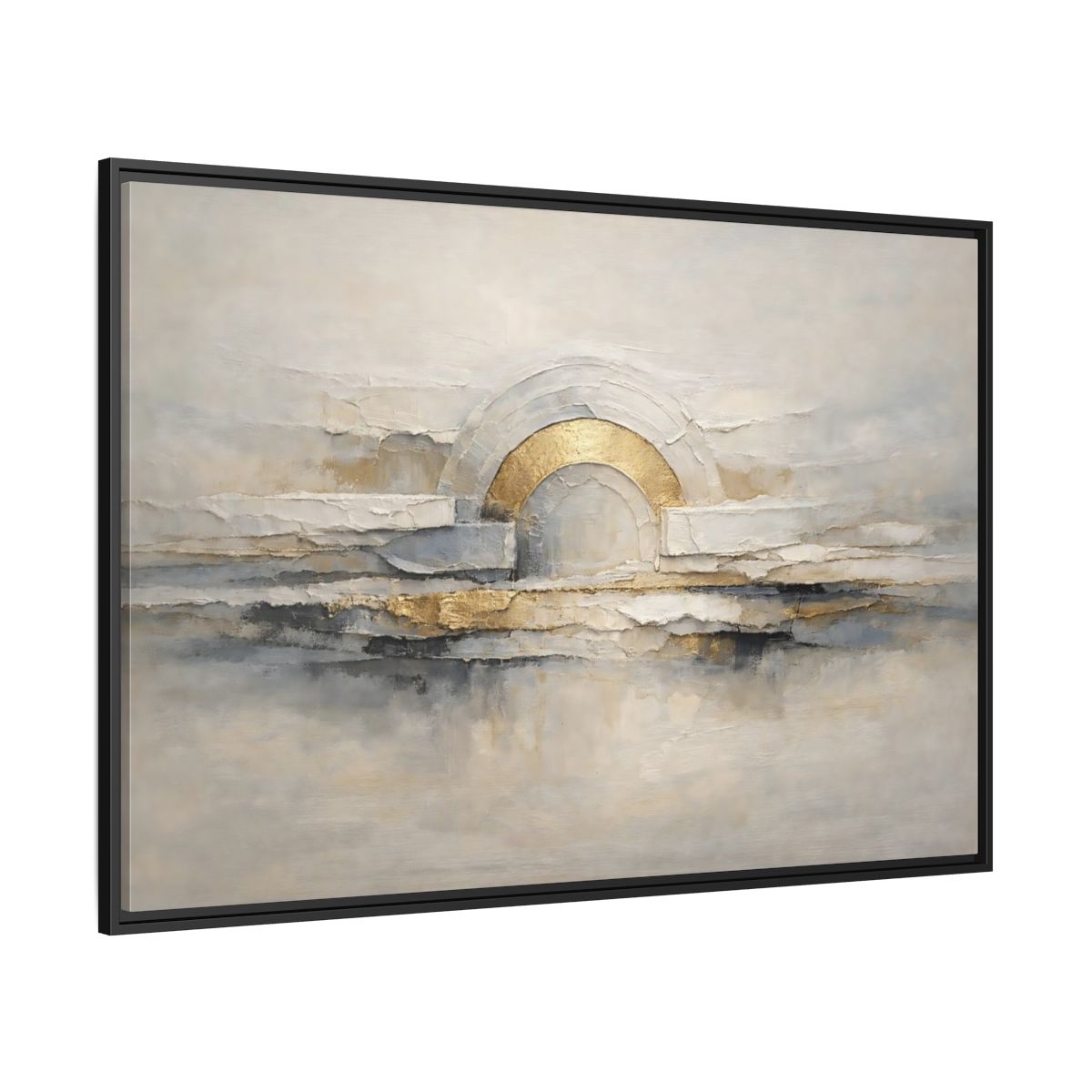 Side Mockup 12. Abstract Abstract Arch Grey And Gold Textured shown as stretched canvas wall art
