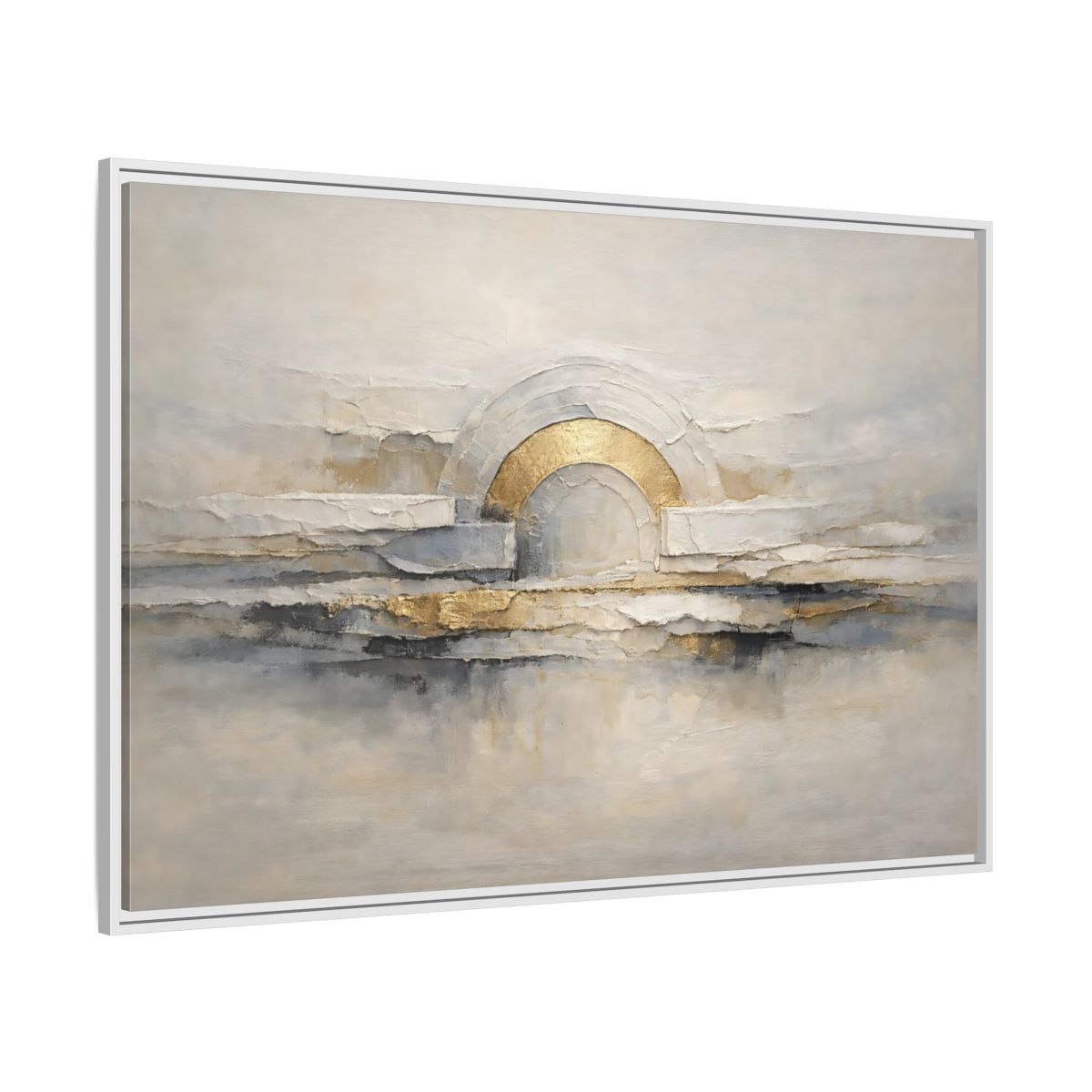 Side Mockup 7. Abstract Abstract Arch Grey And Gold Textured shown as stretched canvas wall art
