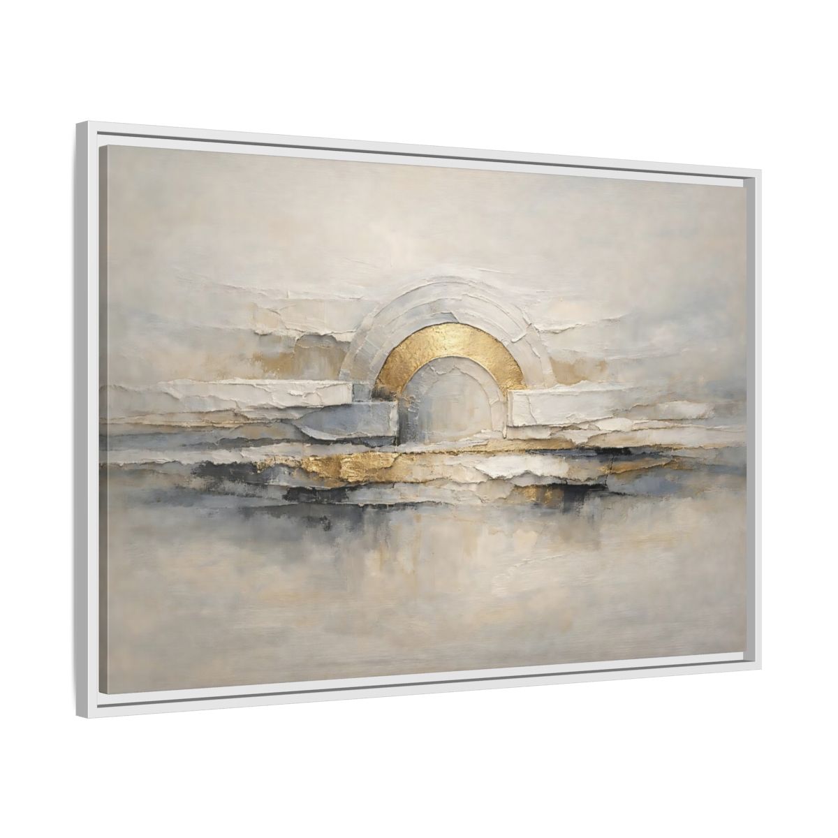 Side Mockup 8. Abstract Abstract Arch Grey And Gold Textured shown as stretched canvas wall art