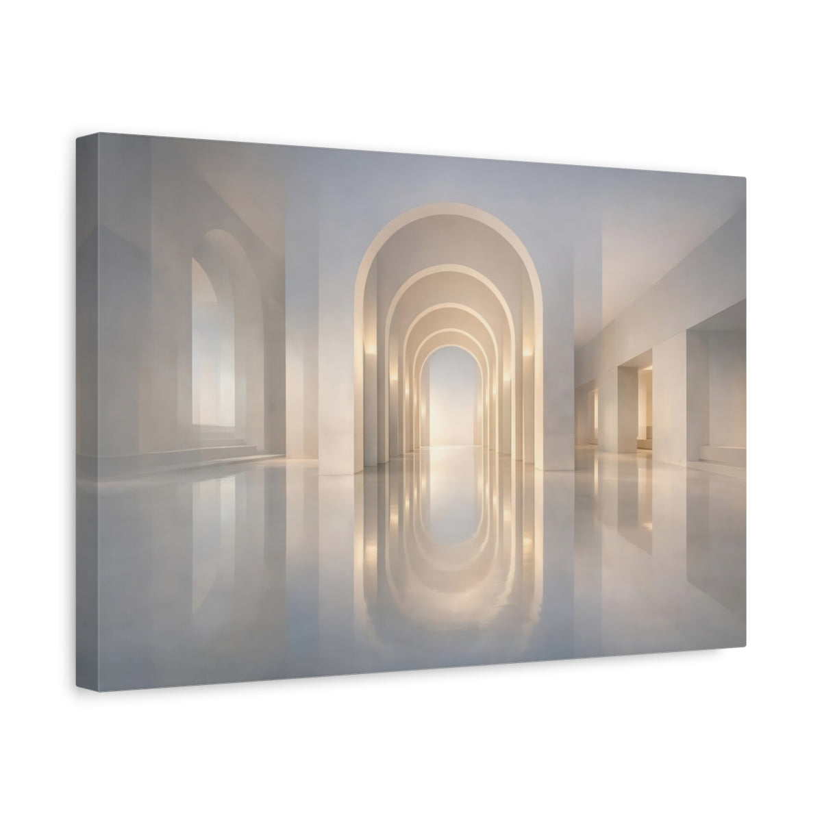 Side Mockup 4. Abstract Arched Hallway White Arches shown as stretched canvas wall art