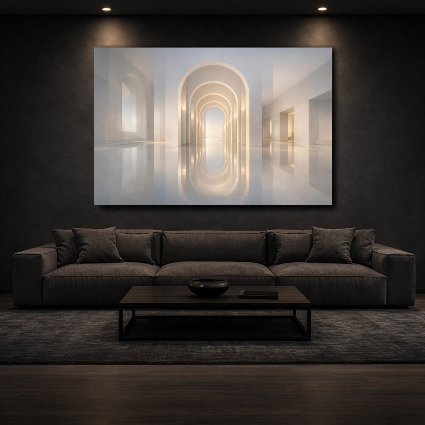 Mockup 2. Abstract Arched Hallway White Arches shown as stretched canvas wall art