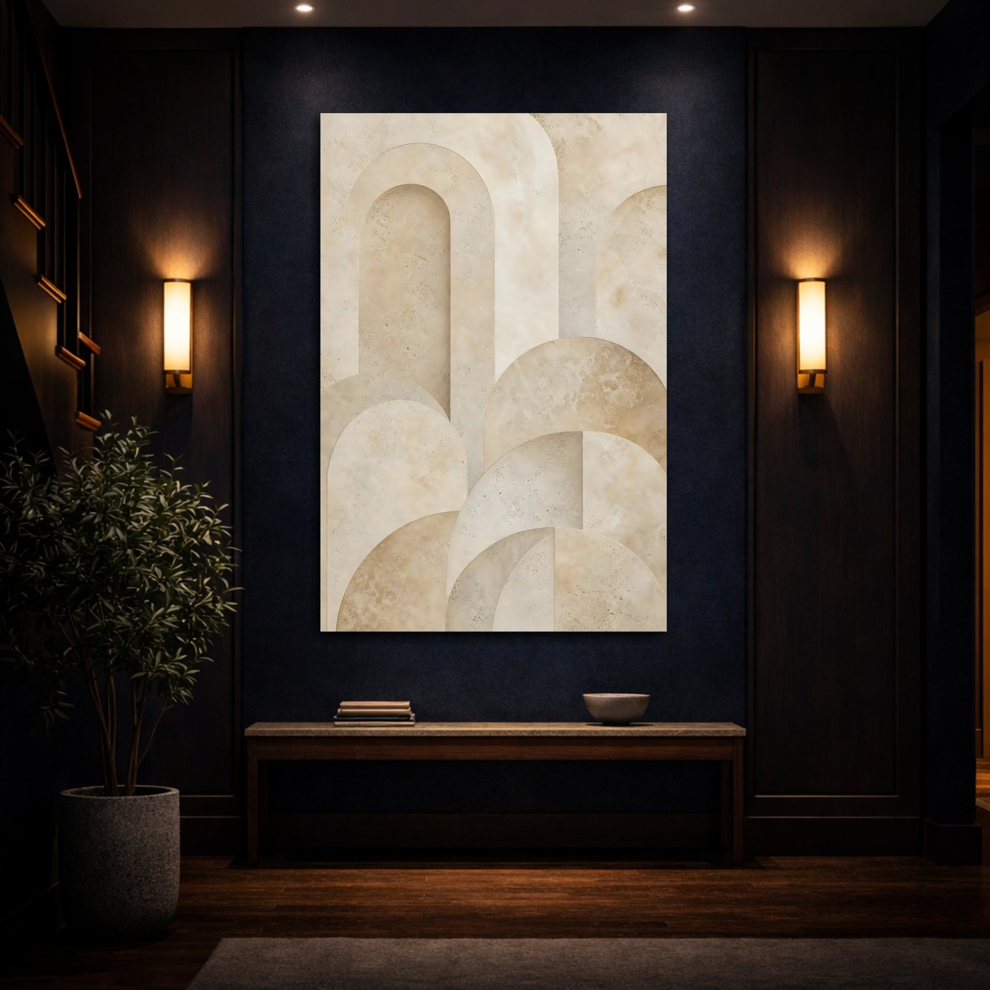 Mockup 4. Abstract Arches Beige Abstract shown as stretched canvas wall art