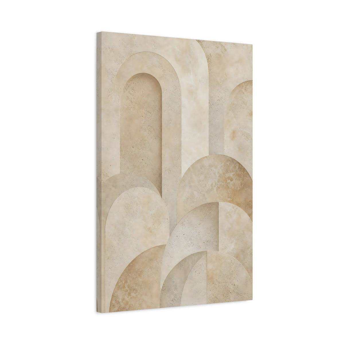 Side Mockup 2. Abstract Arches Beige Abstract shown as stretched canvas wall art