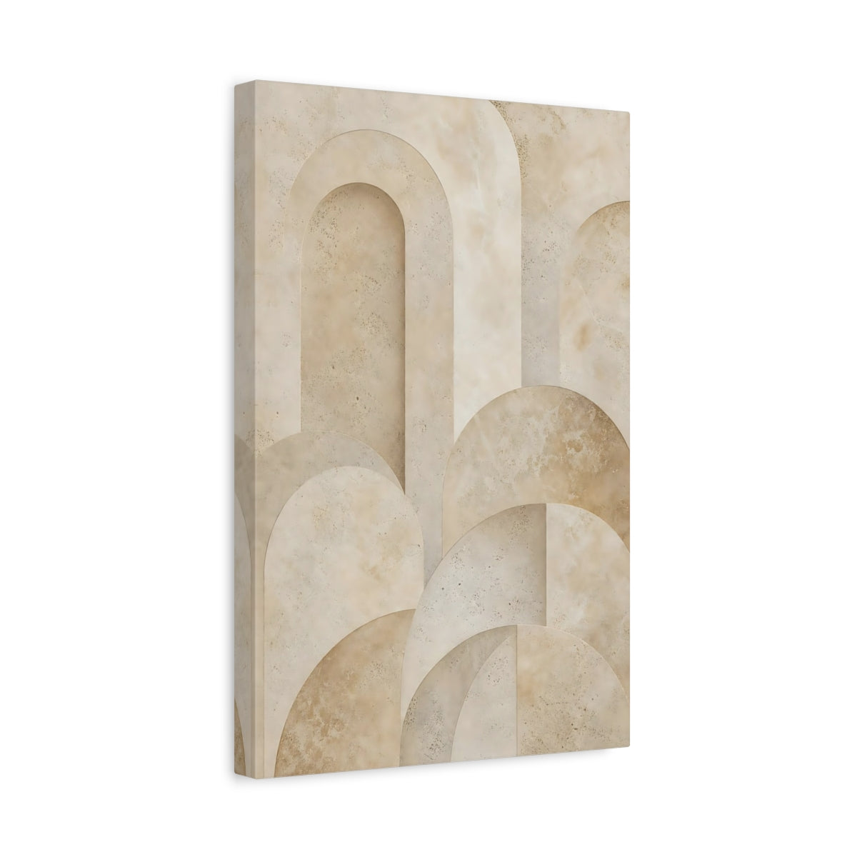 Side Mockup 4. Abstract Arches Beige Abstract shown as stretched canvas wall art