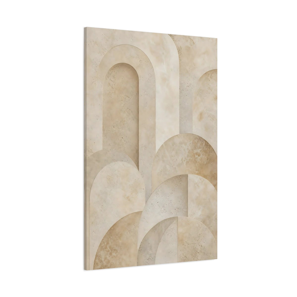 Side Mockup 1. Abstract Arches Beige Abstract shown as stretched canvas wall art