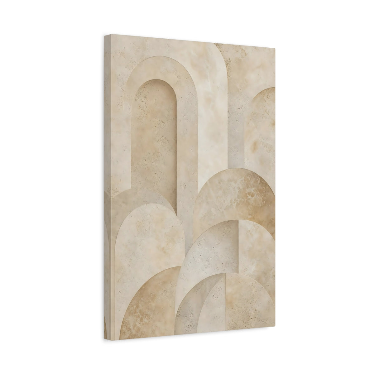 Side Mockup 3. Abstract Arches Beige Abstract shown as stretched canvas wall art