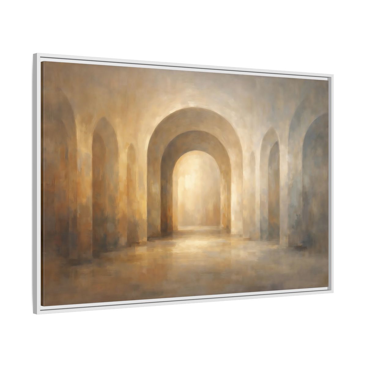 Side Mockup 7. Abstract Arches Warm Neutral Arches shown as stretched canvas wall art