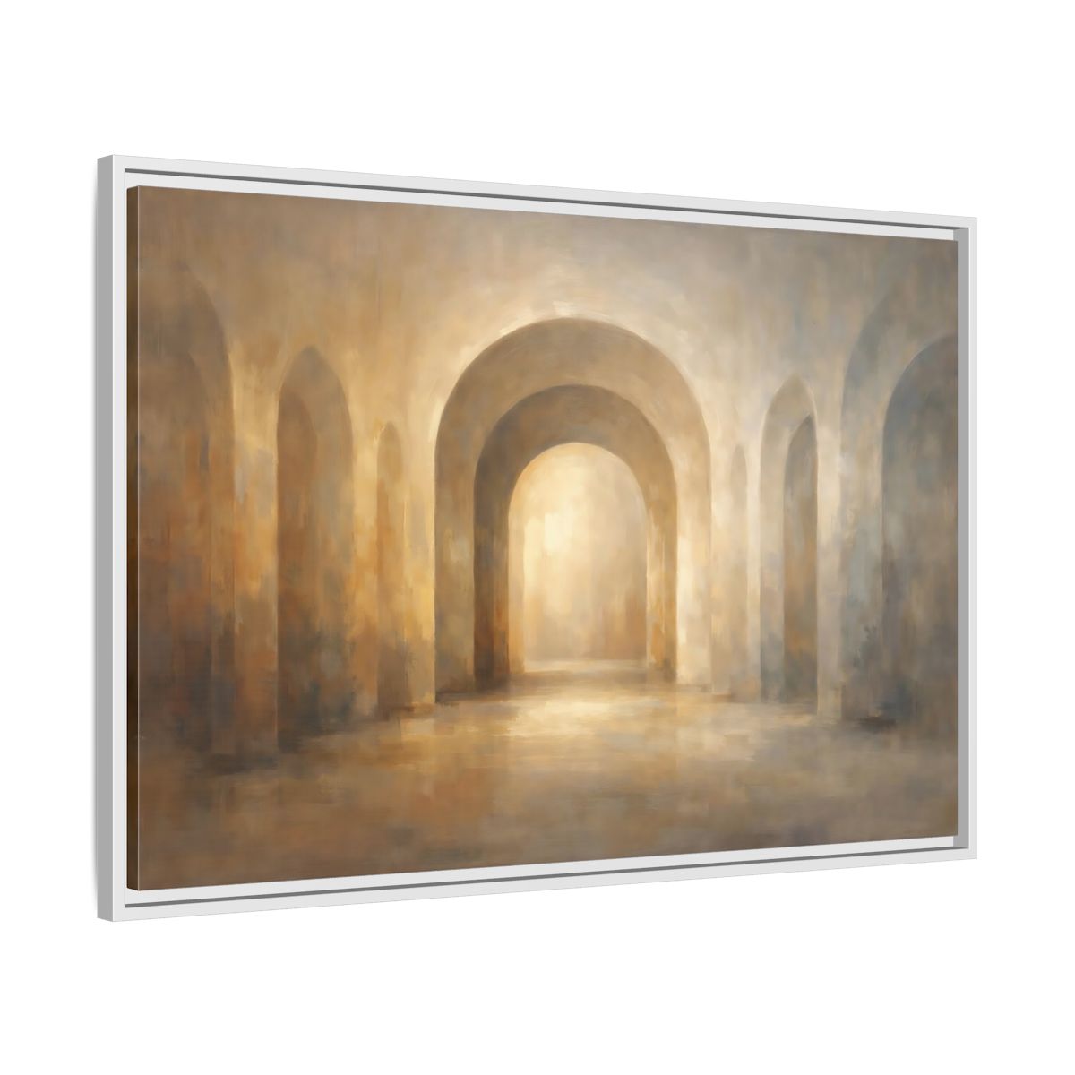 Side Mockup 8. Abstract Arches Warm Neutral Arches shown as stretched canvas wall art