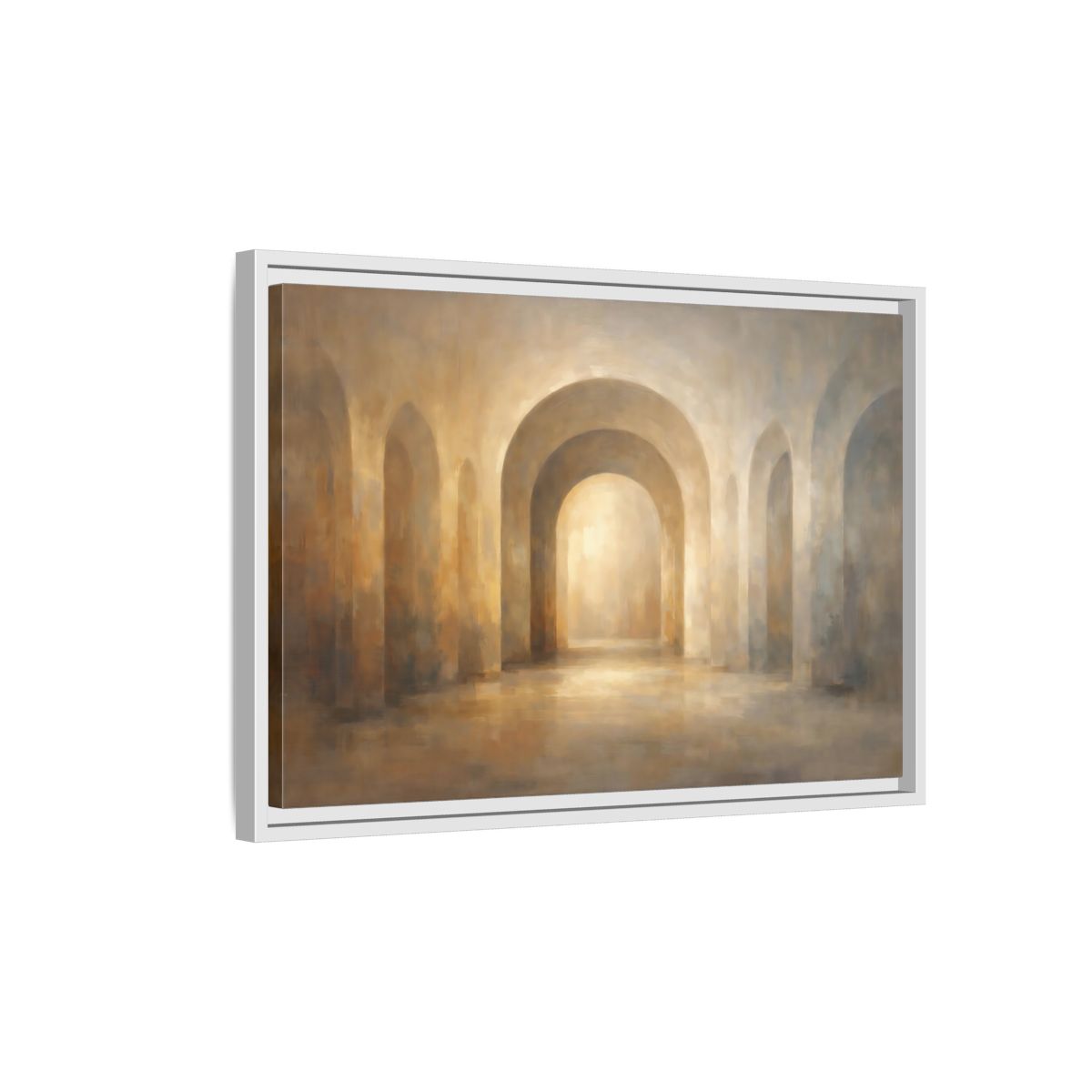 Side Mockup 1. Abstract Arches Warm Neutral Arches shown as stretched canvas wall art