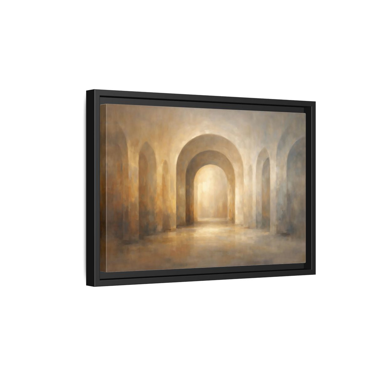 Side Mockup 6. Abstract Arches Warm Neutral Arches shown as stretched canvas wall art