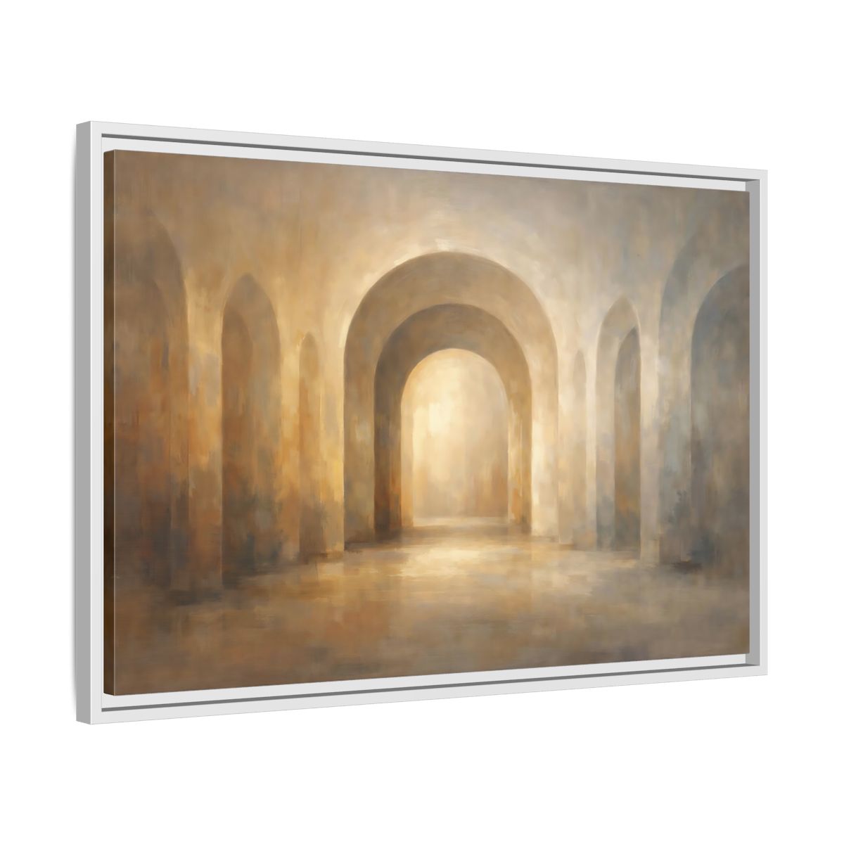 Side Mockup 10. Abstract Arches Warm Neutral Arches shown as stretched canvas wall art