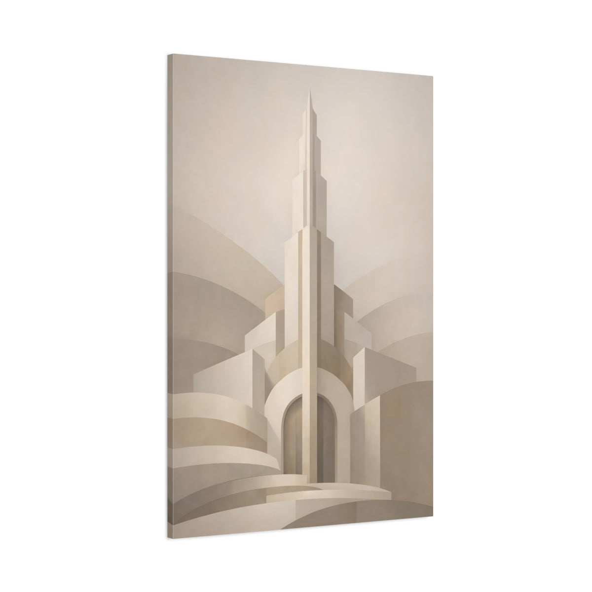 Main Mockup. Abstract Architectural Abstract Beige Art Deco shown as stretched canvas wall art