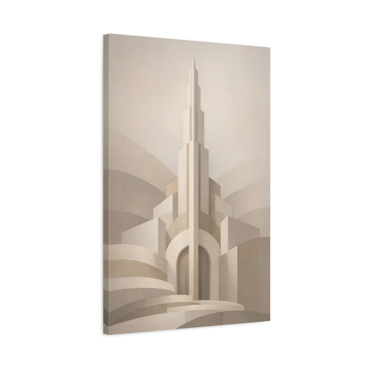 Side Mockup 2. Abstract Architectural Abstract Beige Art Deco shown as stretched canvas wall art