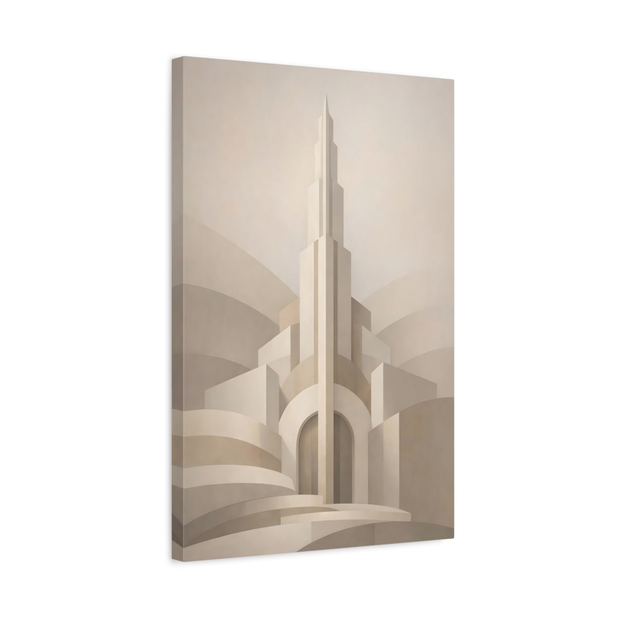 Side Mockup 3. Abstract Architectural Abstract Beige Art Deco shown as stretched canvas wall art