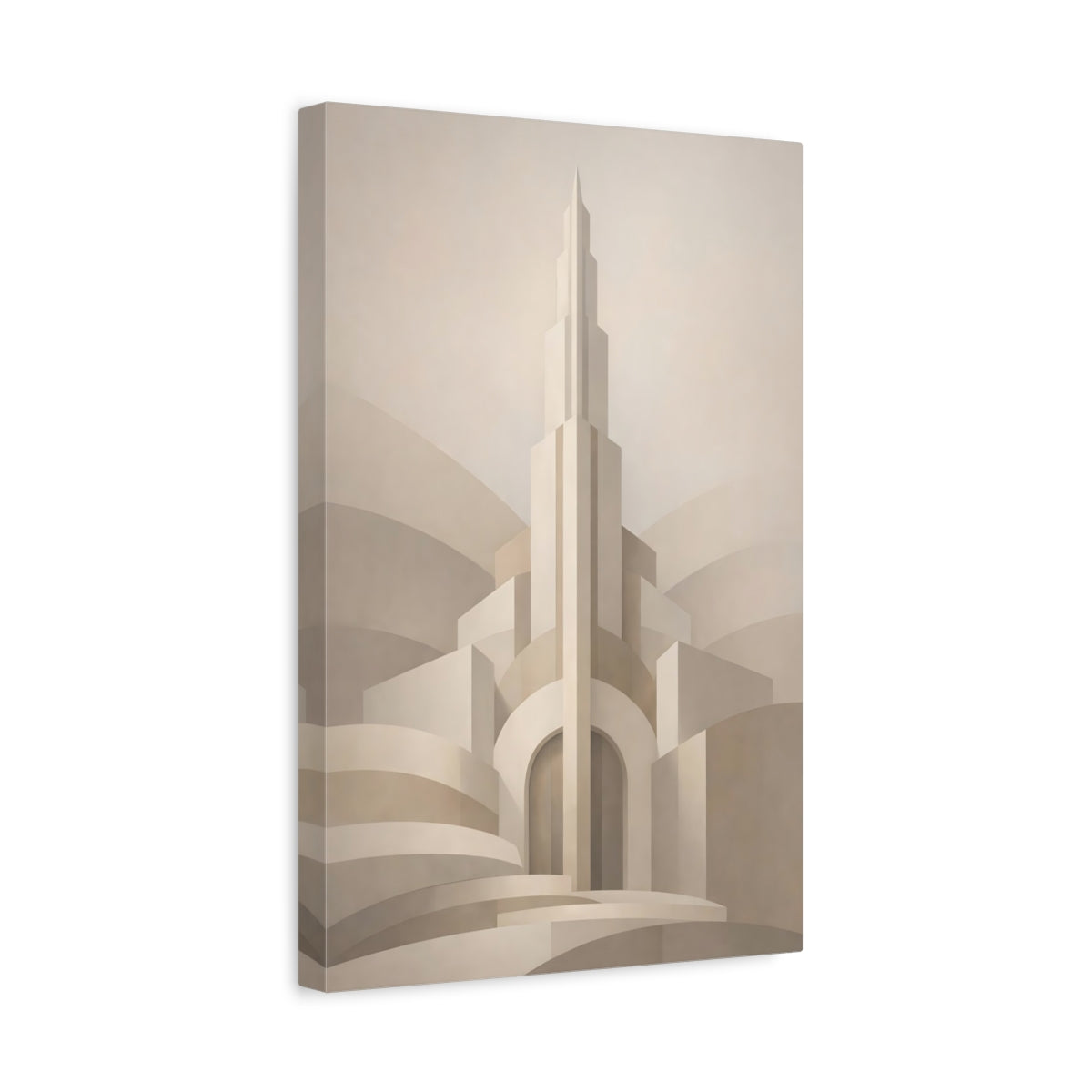 Side Mockup 4. Abstract Architectural Abstract Beige Art Deco shown as stretched canvas wall art