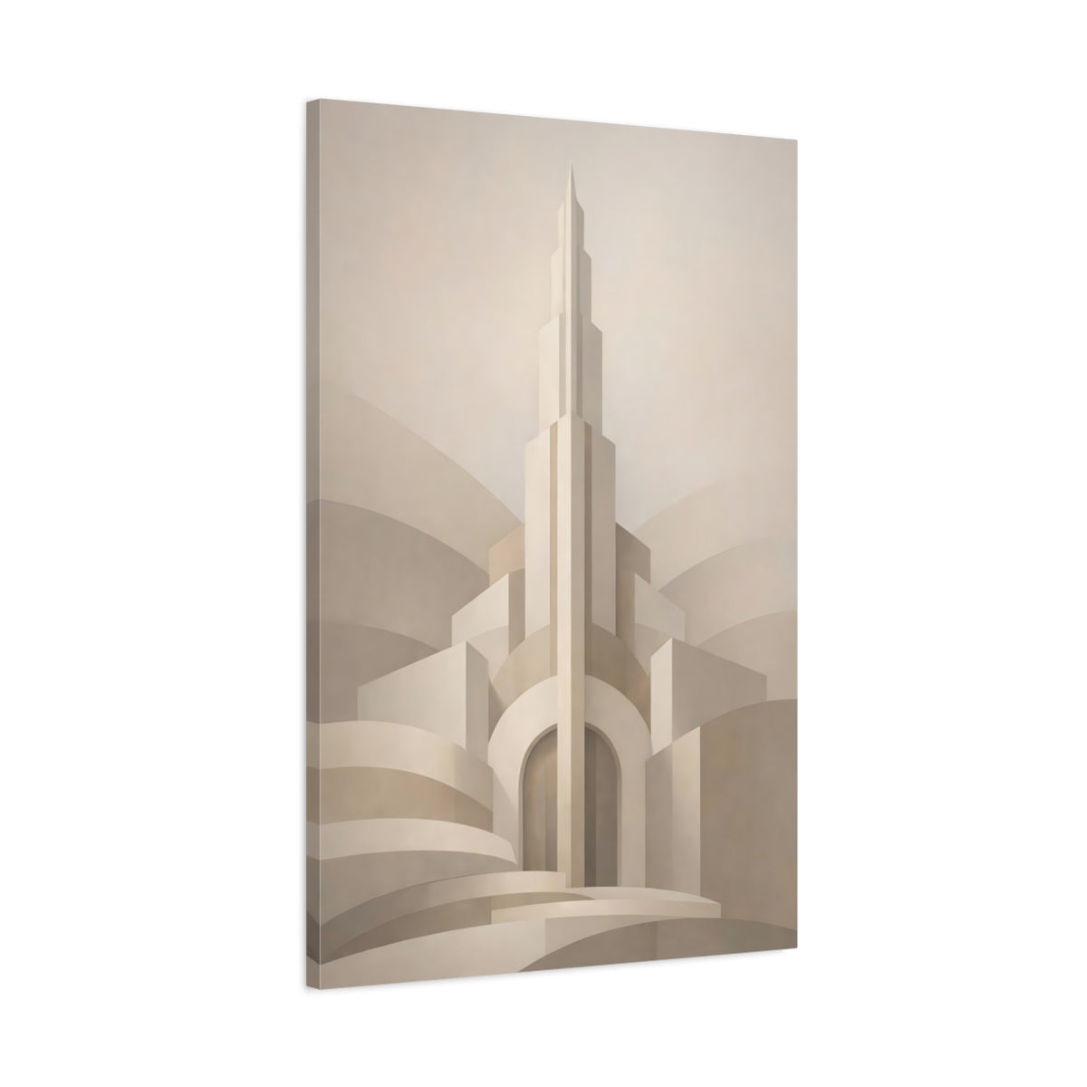 Side Mockup 1. Abstract Architectural Abstract Beige Art Deco shown as stretched canvas wall art