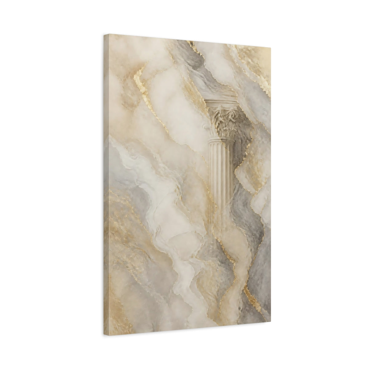 Side Mockup 2. Abstract Architectural Column Gold Marble Column shown as stretched canvas wall art