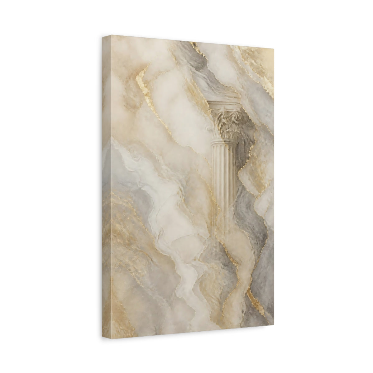 Side Mockup 4. Abstract Architectural Column Gold Marble Column shown as stretched canvas wall art
