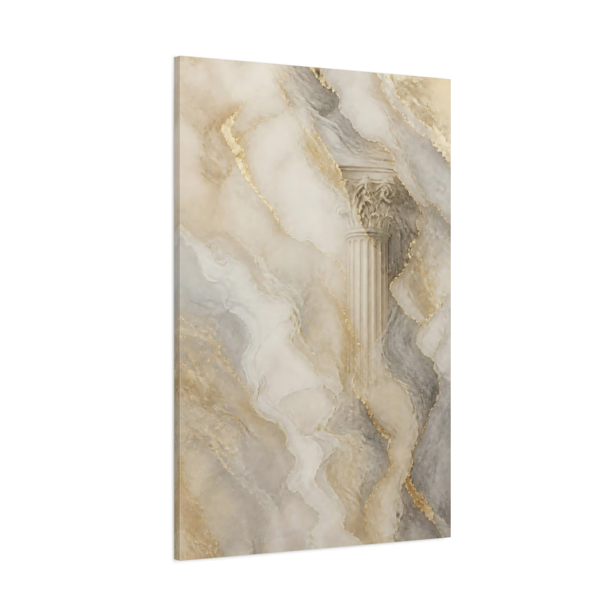 Side Mockup 1. Abstract Architectural Column Gold Marble Column shown as stretched canvas wall art