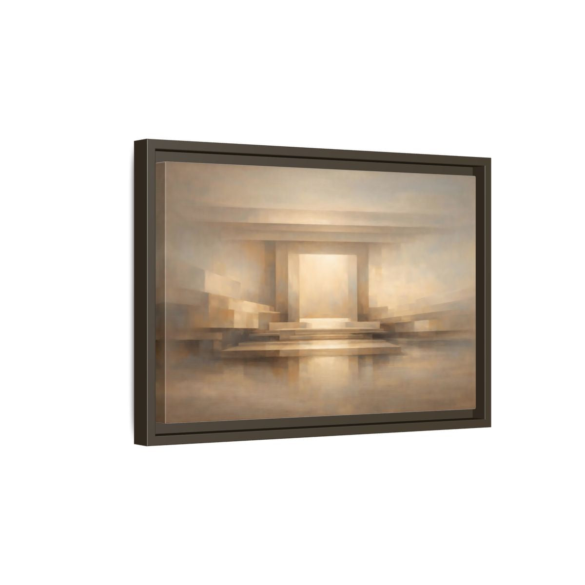 Side Mockup 5. Abstract Abstract Architecture Beige And Brown shown as stretched canvas wall art