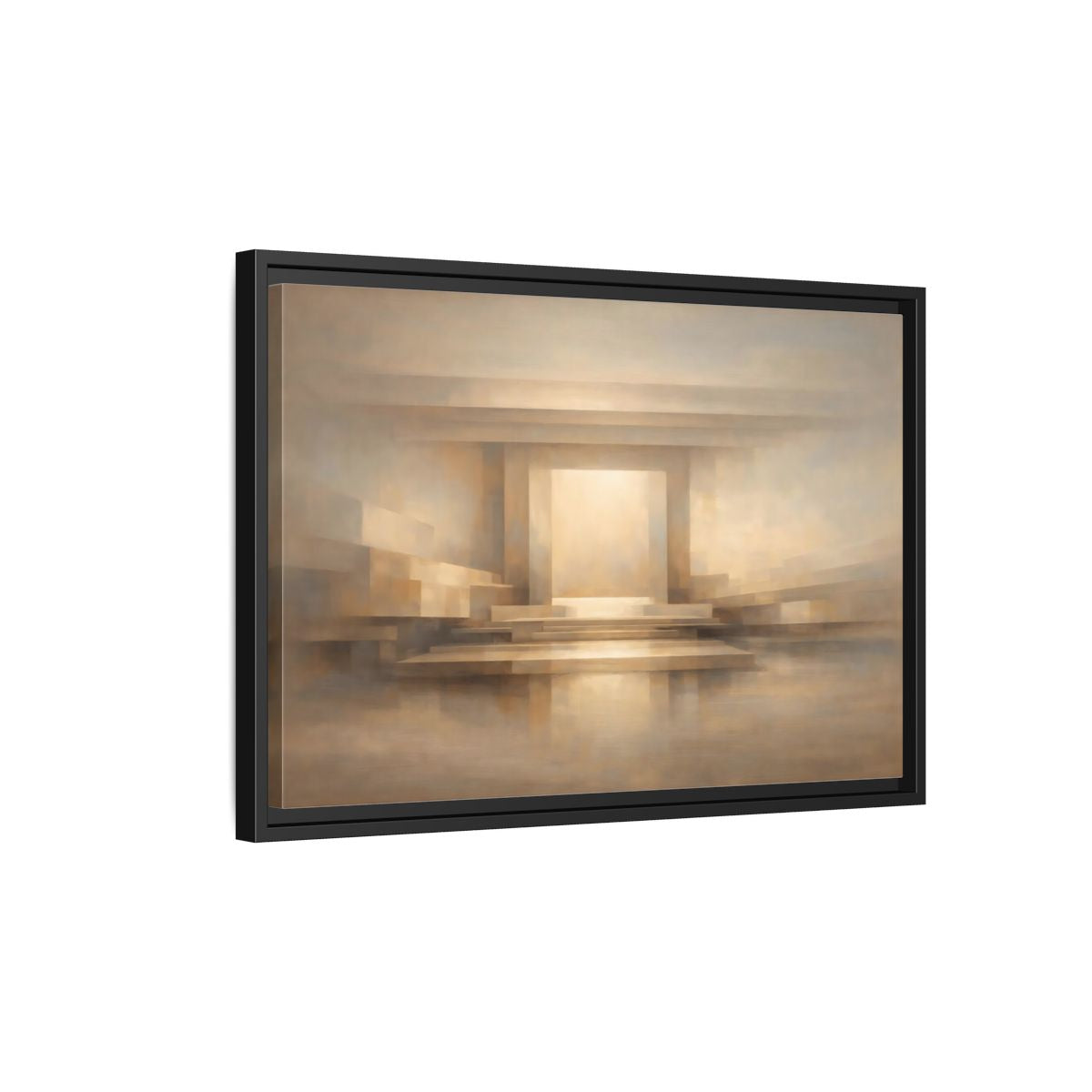 Side Mockup 3. Abstract Abstract Architecture Beige And Brown shown as stretched canvas wall art