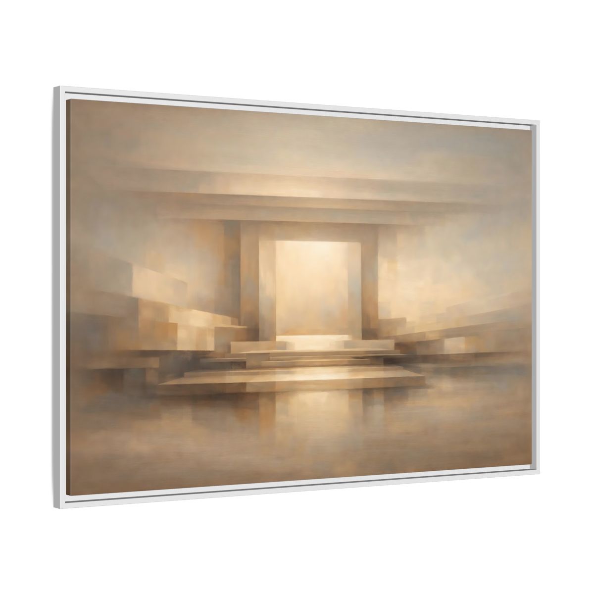 Side Mockup 7. Abstract Abstract Architecture Beige And Brown shown as stretched canvas wall art