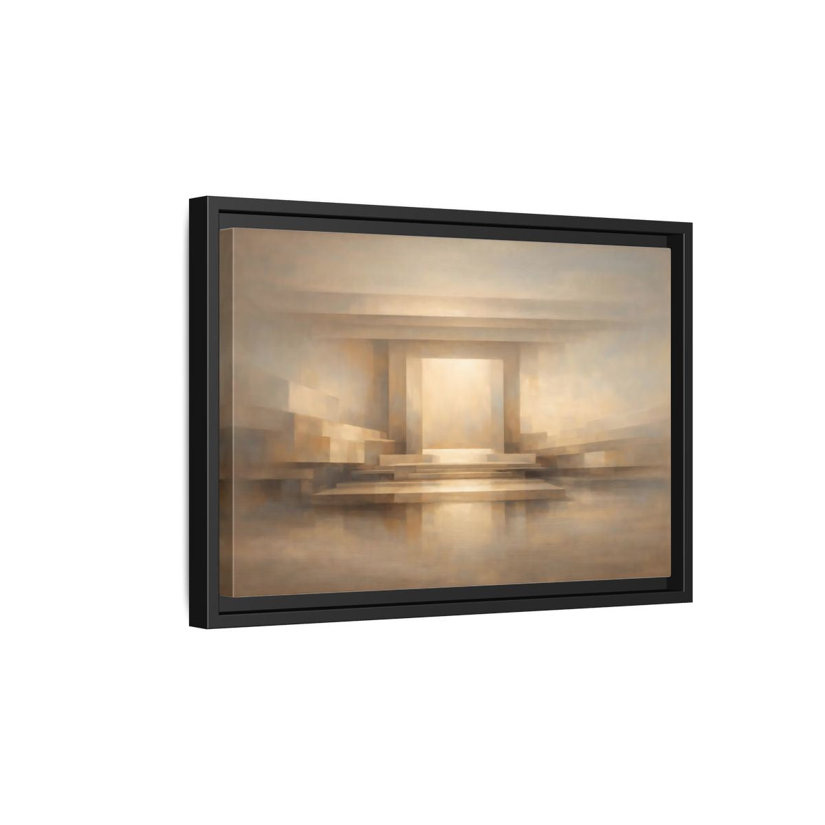 Side Mockup 6. Abstract Abstract Architecture Beige And Brown shown as stretched canvas wall art
