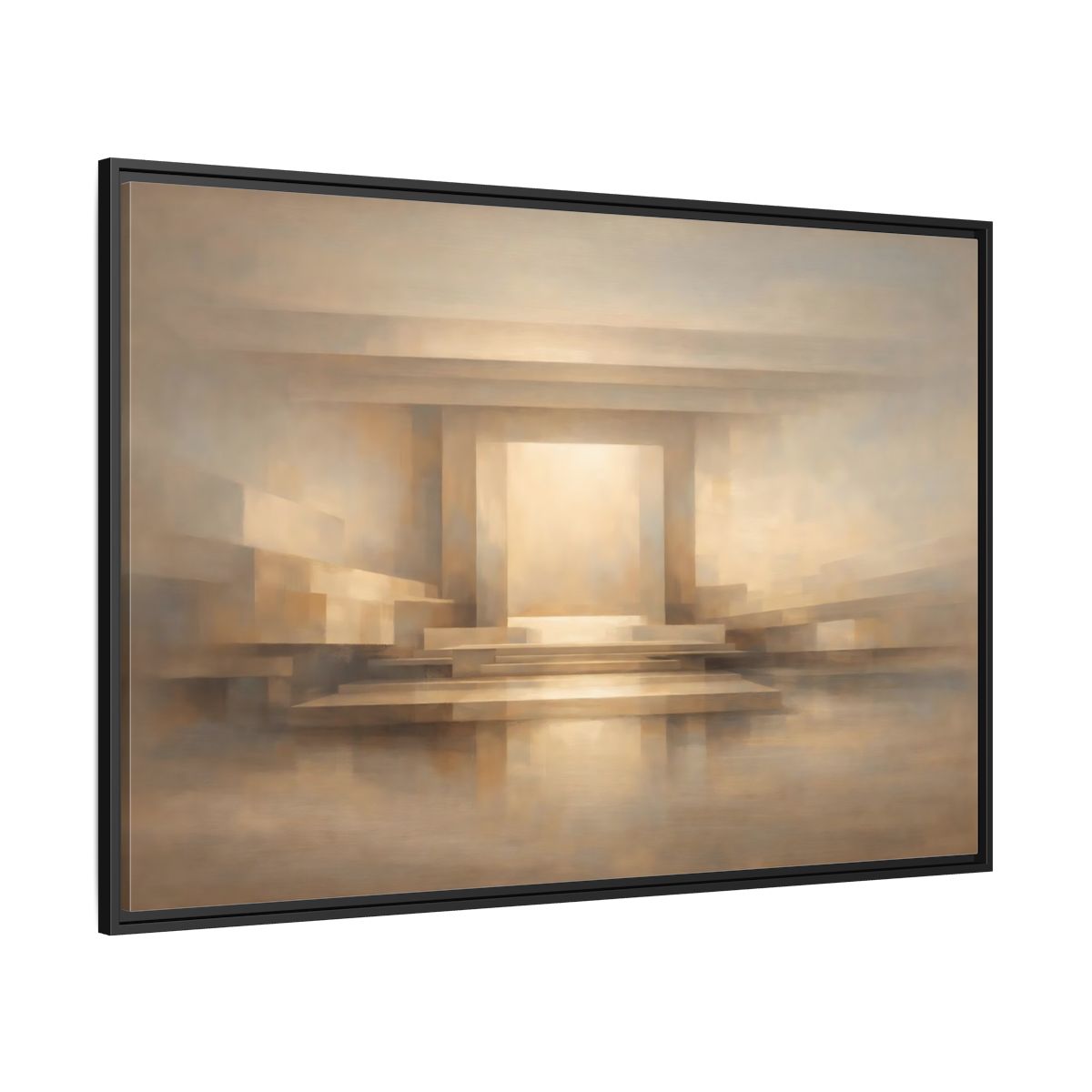 Side Mockup 12. Abstract Abstract Architecture Beige And Brown shown as stretched canvas wall art