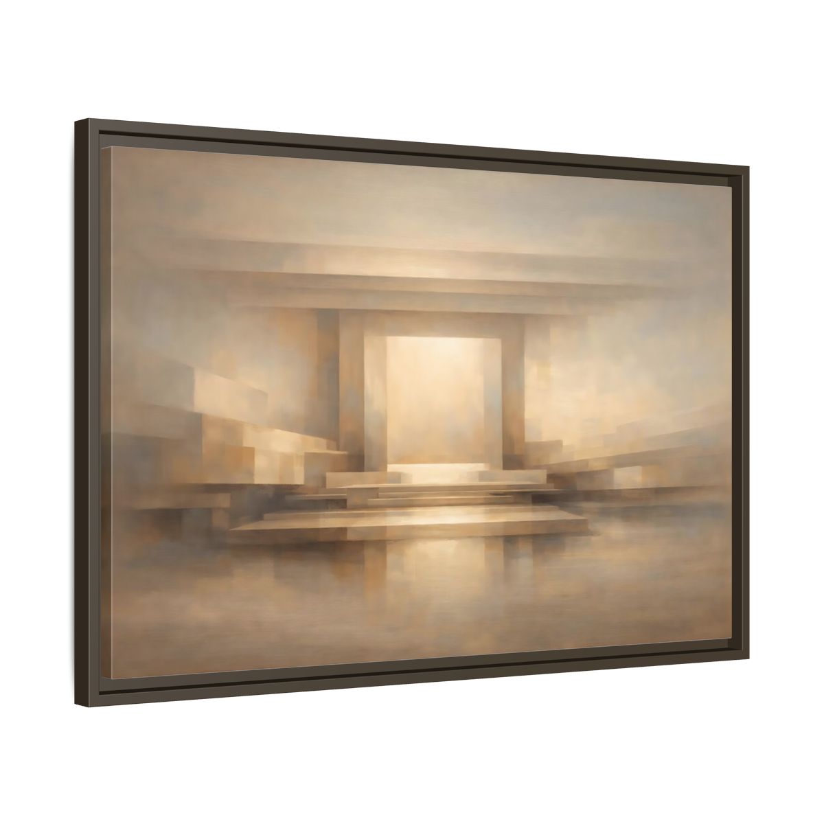 Side Mockup 11. Abstract Abstract Architecture Beige And Brown shown as stretched canvas wall art