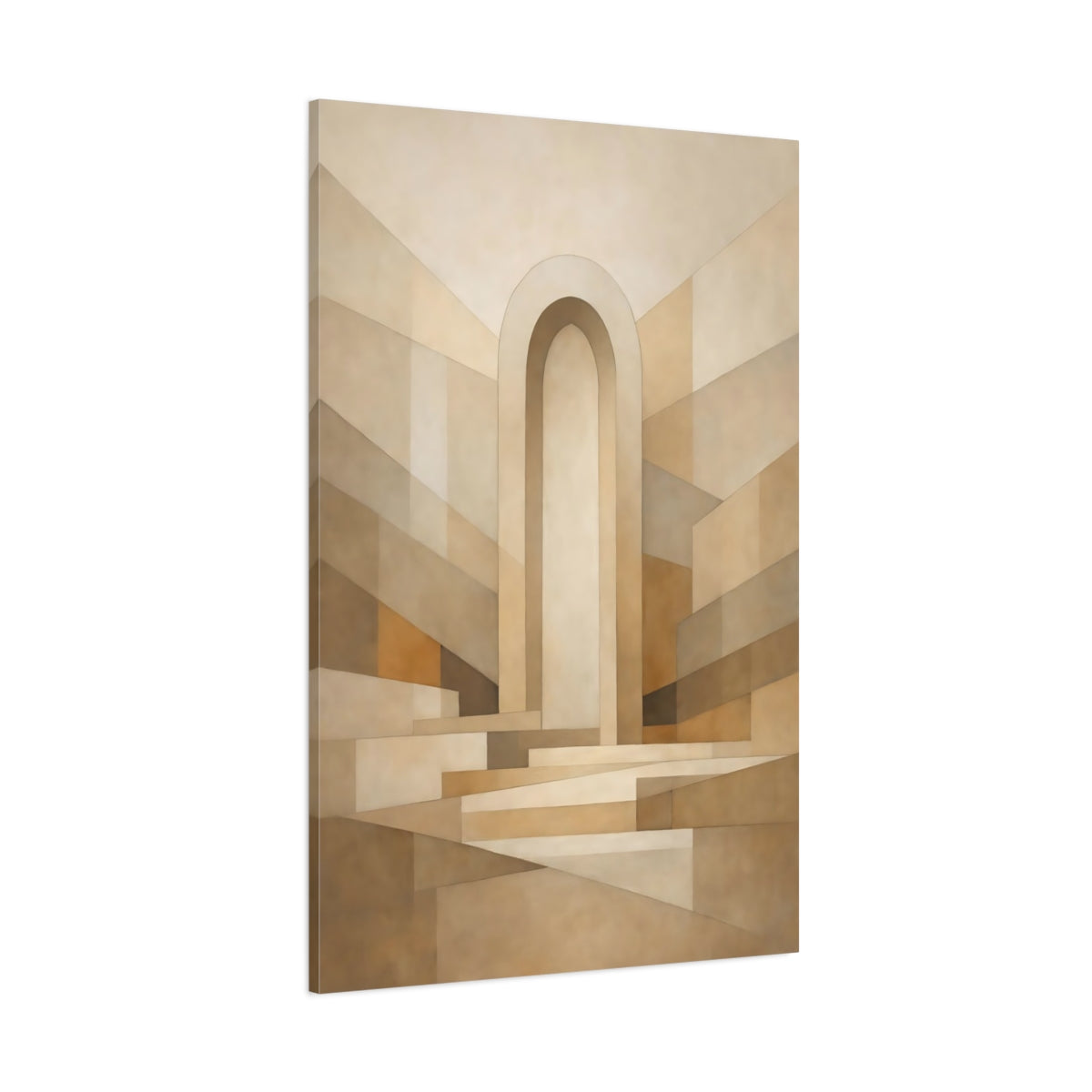 Main Mockup. Abstract Archway Beige And Brown shown as stretched canvas wall art