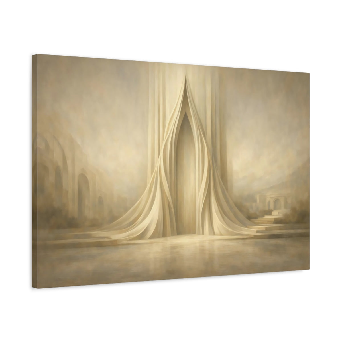 Side Mockup 2. Abstract Abstract Archway Beige Tones shown as stretched canvas wall art