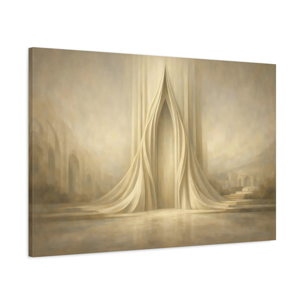 Side Mockup 1. Abstract Abstract Archway Beige Tones shown as stretched canvas wall art