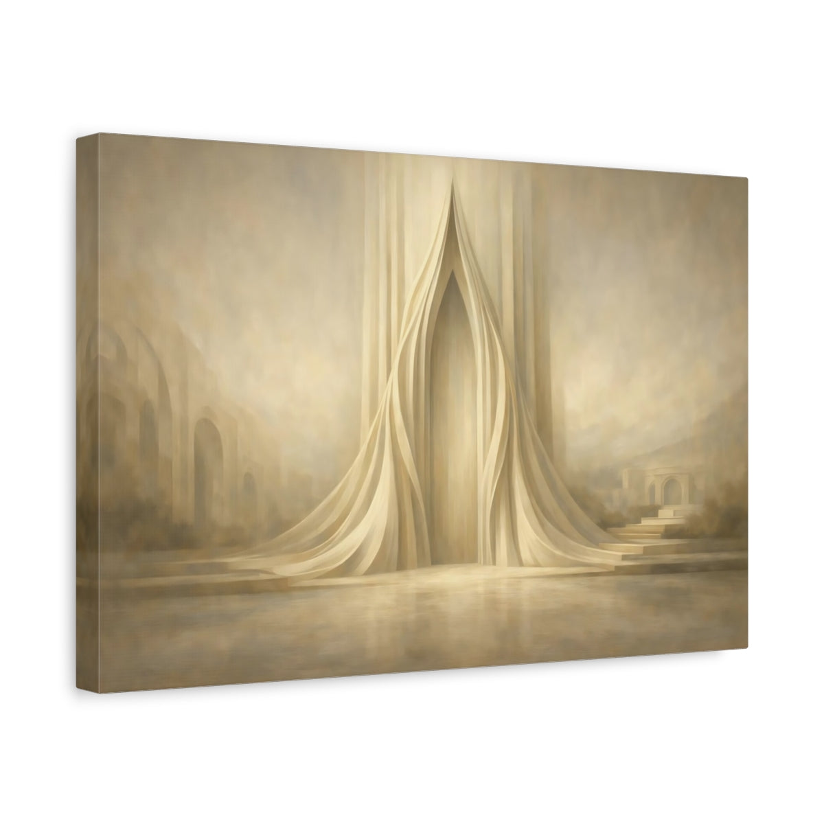 Side Mockup 4. Abstract Abstract Archway Beige Tones shown as stretched canvas wall art