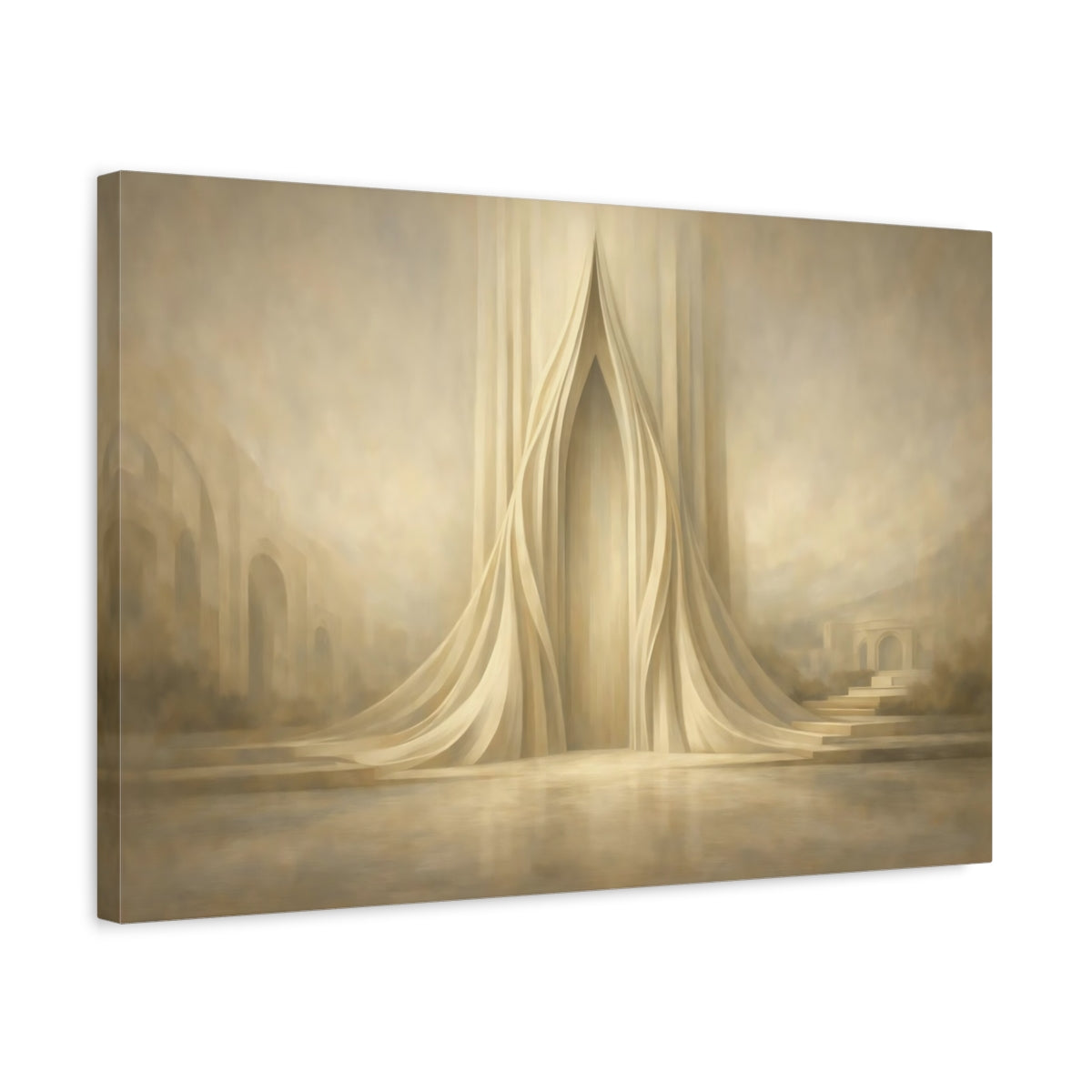 Side Mockup 3. Abstract Abstract Archway Beige Tones shown as stretched canvas wall art