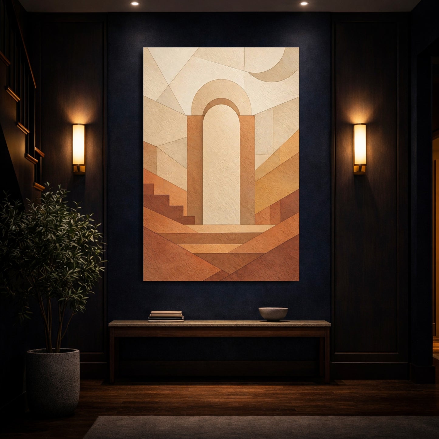 Abstract Archway Brown And Beige Abstract shown as front canvas room wall art