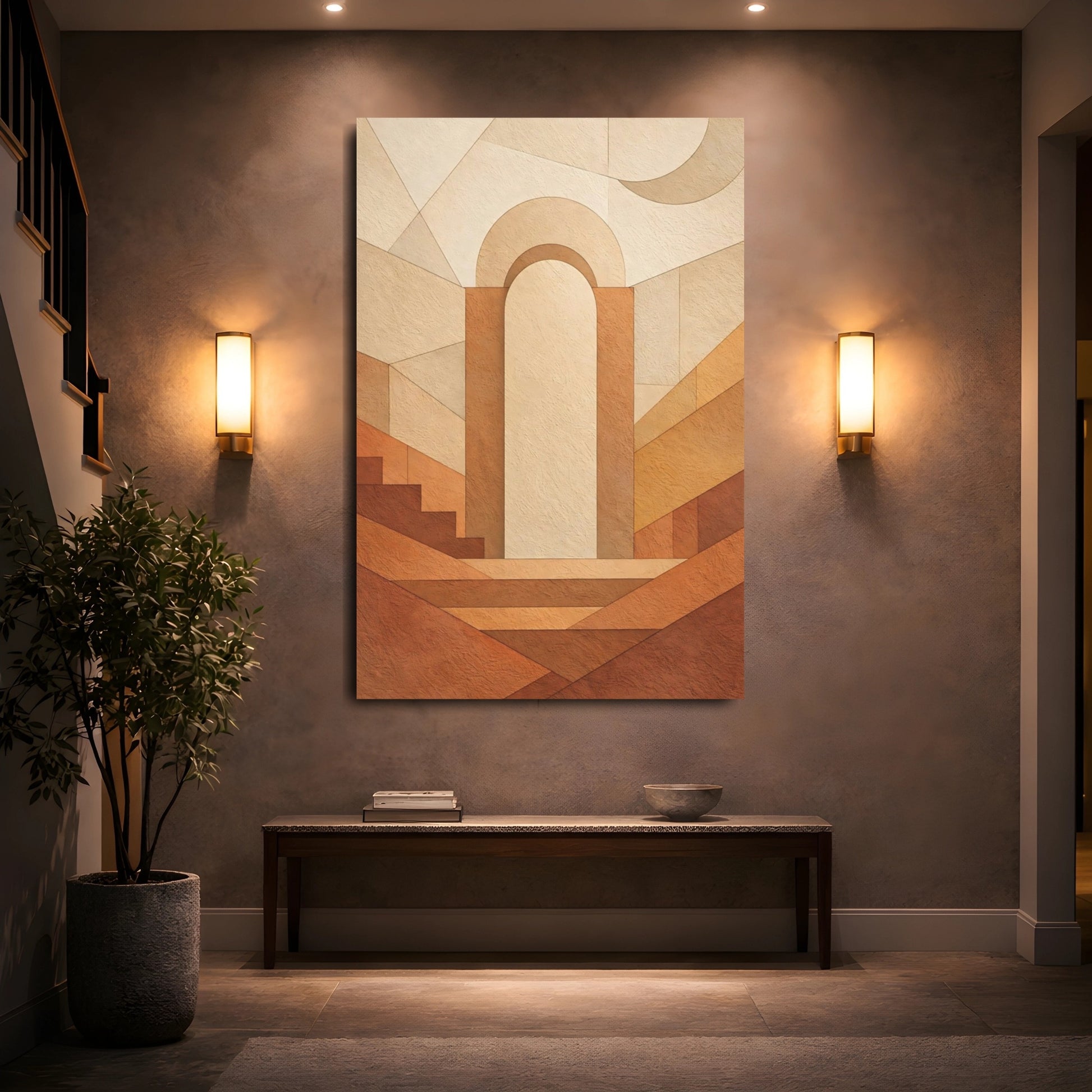 Abstract Archway Brown And Beige Abstract shown as front canvas room wall art