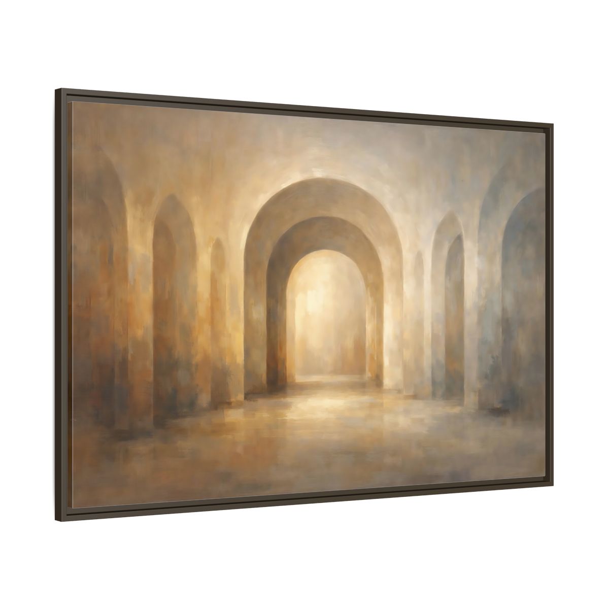 Main Mockup. Abstract Archway Brown Gold Archway shown as stretched canvas wall art