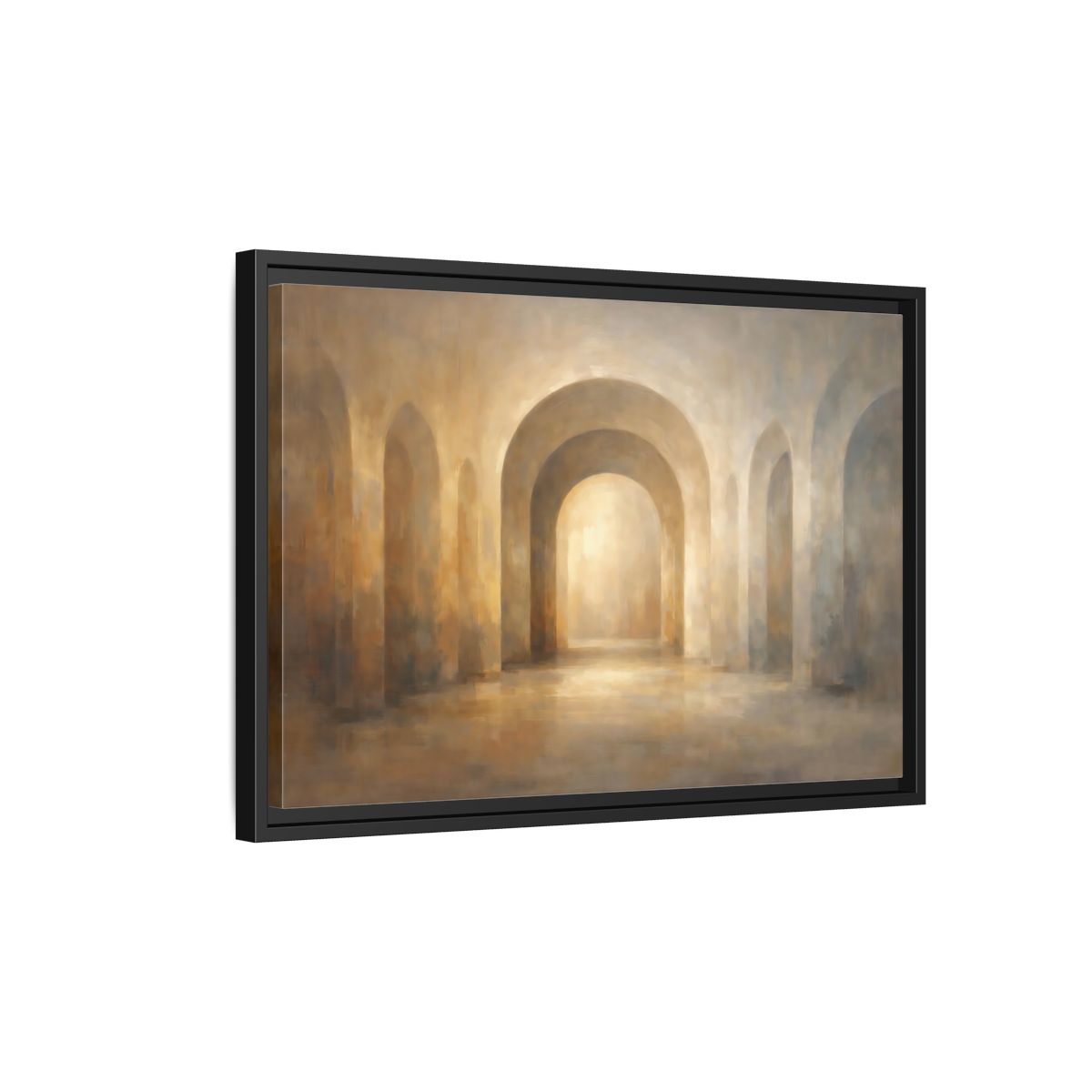 Side Mockup 3. Abstract Archway Brown Gold Archway shown as stretched canvas wall art