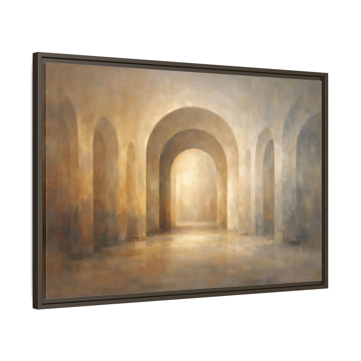 Side Mockup 9. Abstract Archway Brown Gold Archway shown as stretched canvas wall art