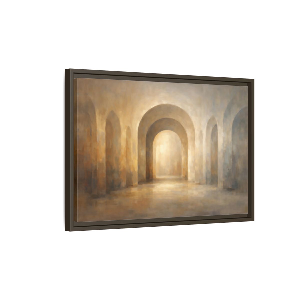Side Mockup 2. Abstract Archway Brown Gold Archway shown as stretched canvas wall art