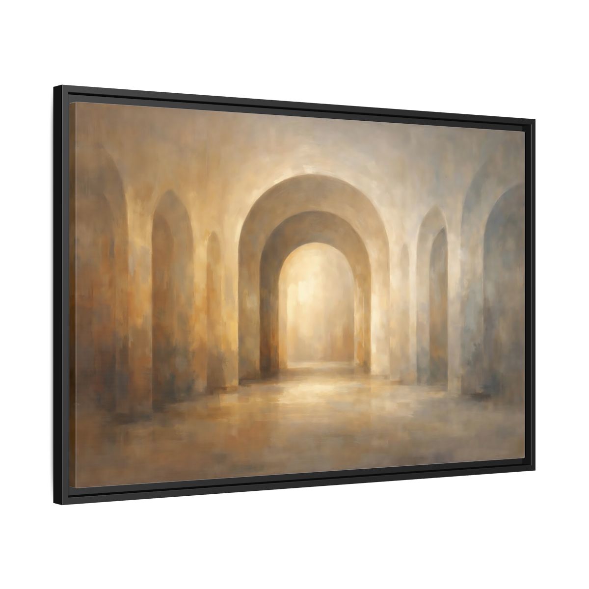 Side Mockup 13. Abstract Archway Brown Gold Archway shown as stretched canvas wall art