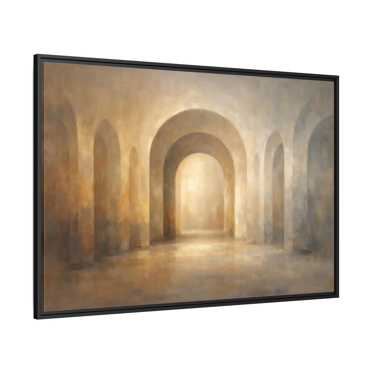 Side Mockup 12. Abstract Archway Brown Gold Archway shown as stretched canvas wall art