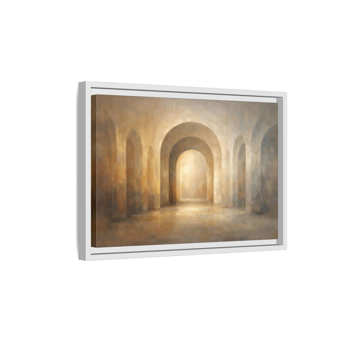 Side Mockup 4. Abstract Archway Brown Gold Archway shown as stretched canvas wall art