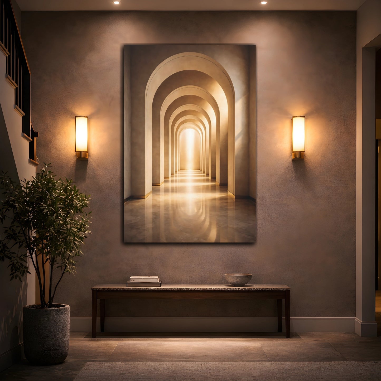 Mockup 3. Abstract Archway Golden Archway shown as stretched canvas wall art