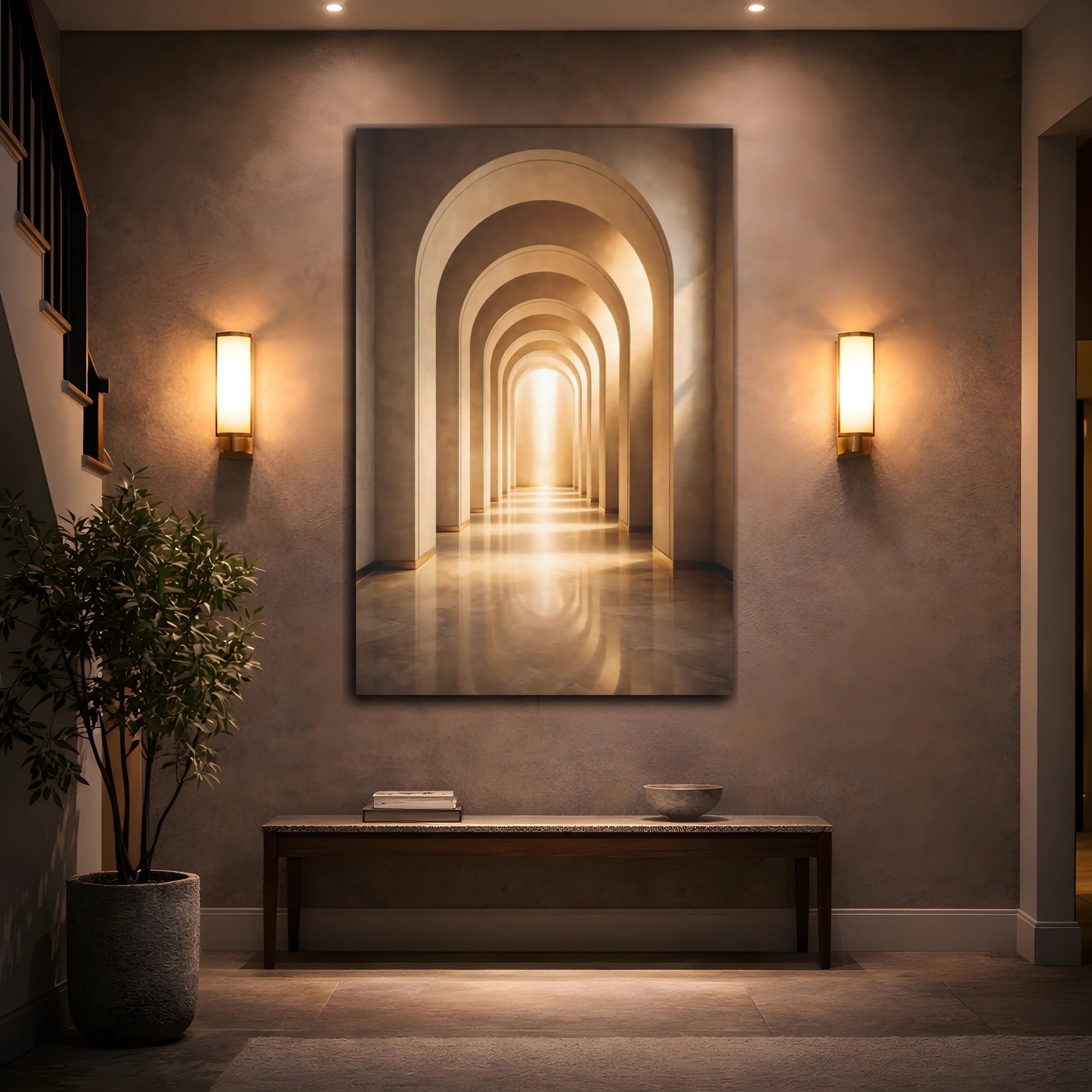 Mockup 3. Abstract Archway Golden Archway shown as stretched canvas wall art